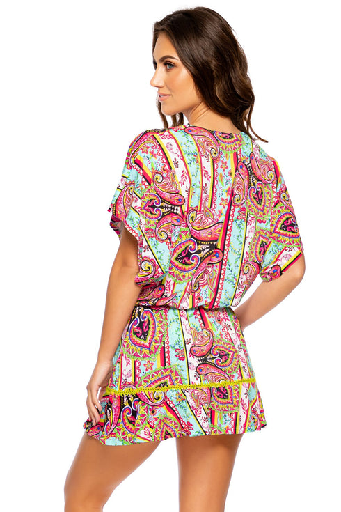 Luli Fama Miami Bound Playera Stitched V Neck Ruffle Dress